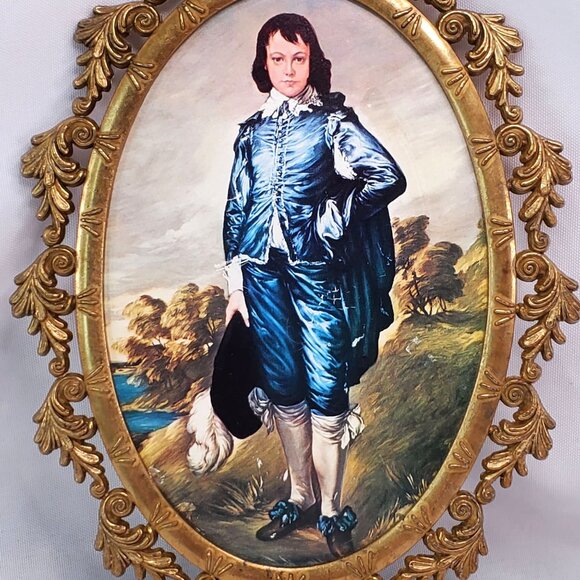 Vintage Italian Brass Ornate Gold Frame Renaissance Print Blue Boy - Picture 3 of 13